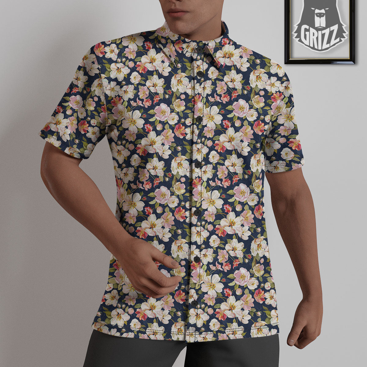 Tropical Leaves Blossom Print Pattern Untucked Shirts-grizzshop