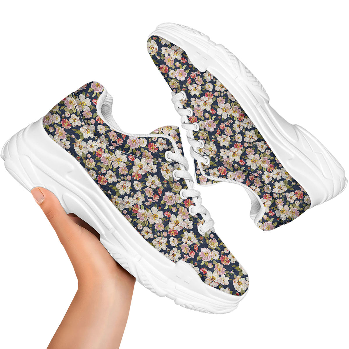 Tropical Leaves Blossom Print Pattern White Chunky Shoes-grizzshop