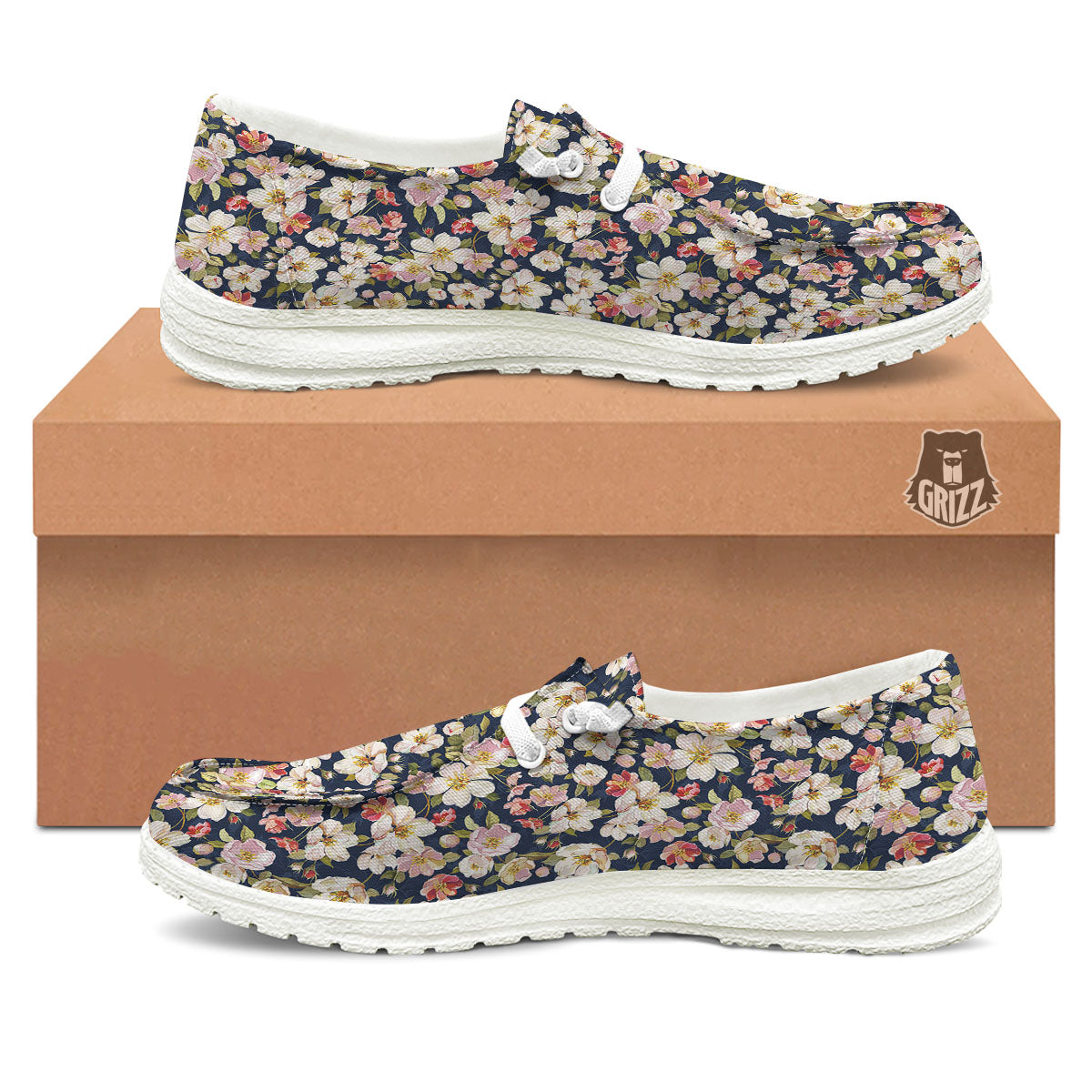 Tropical Leaves Blossom Print Pattern White Loafers-grizzshop