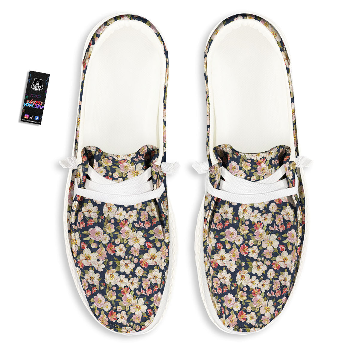 Tropical Leaves Blossom Print Pattern White Loafers-grizzshop