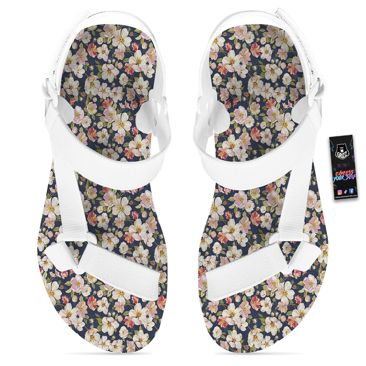 Tropical Leaves Blossom Print Pattern White Open Toe Sandals-grizzshop