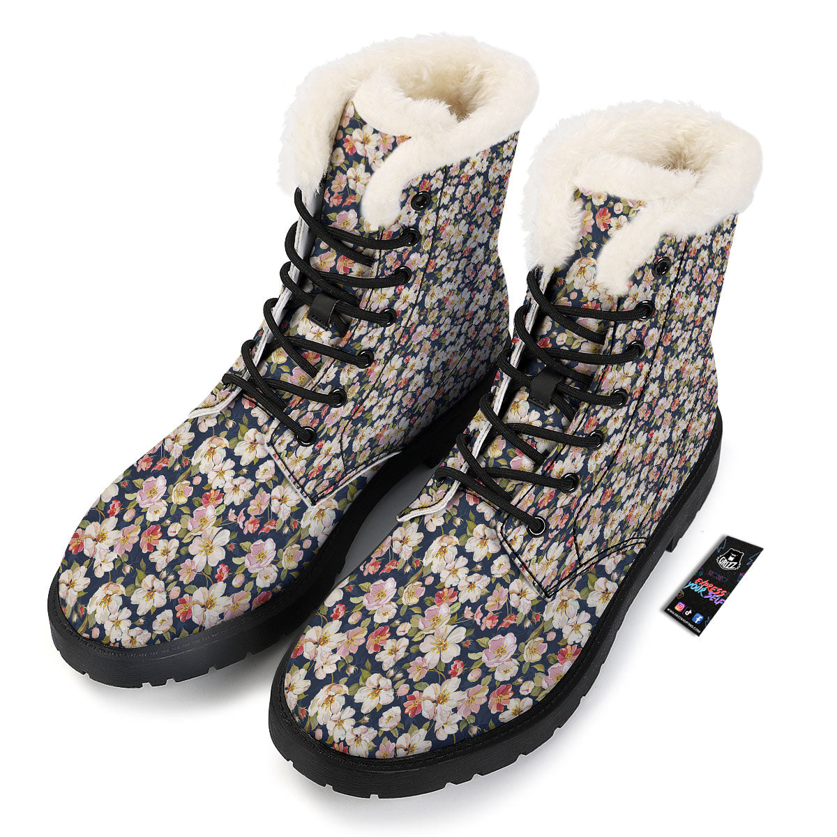 Tropical Leaves Blossom Print Pattern Winter Boots-grizzshop