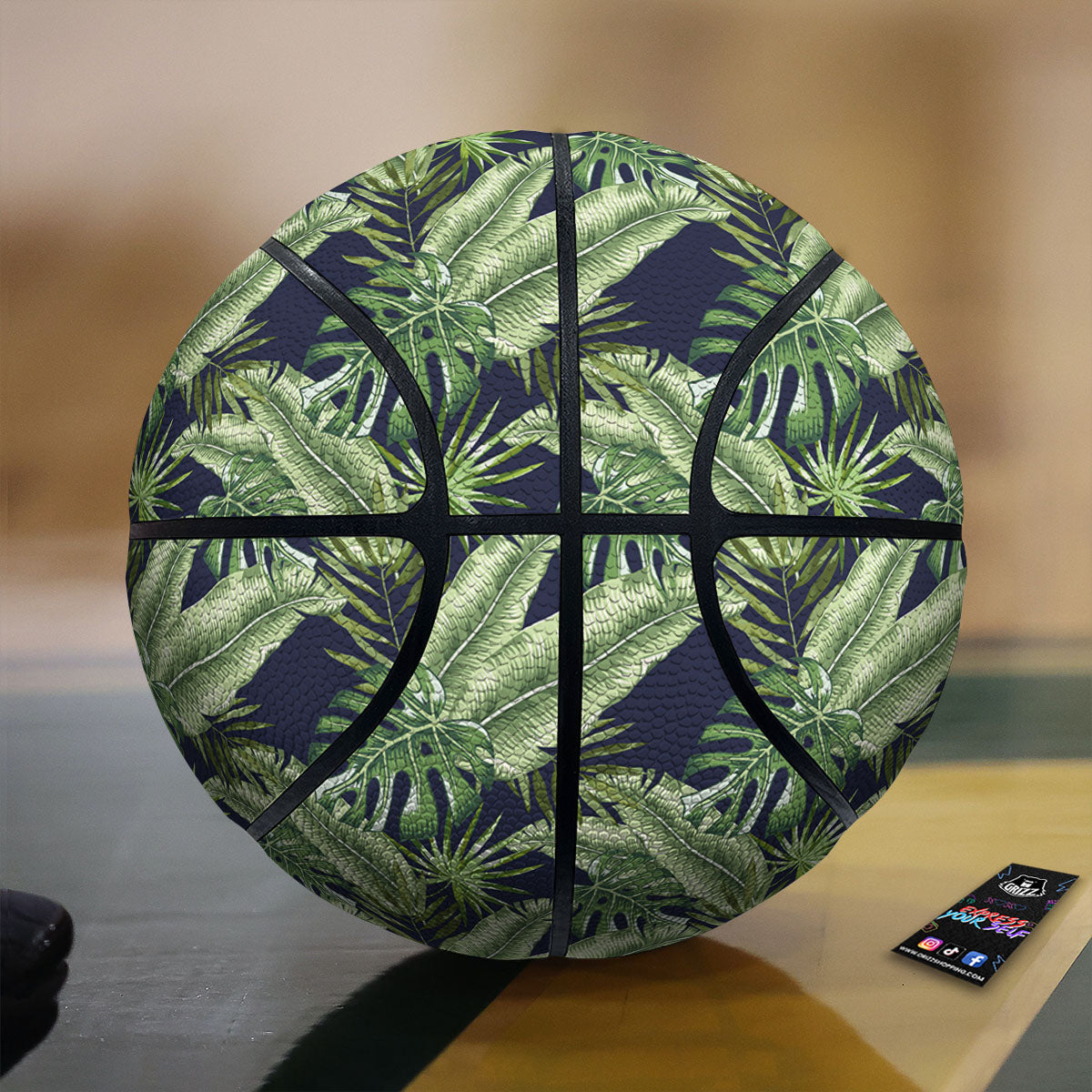 Tropical Leaves Blue Print Basketball-grizzshop
