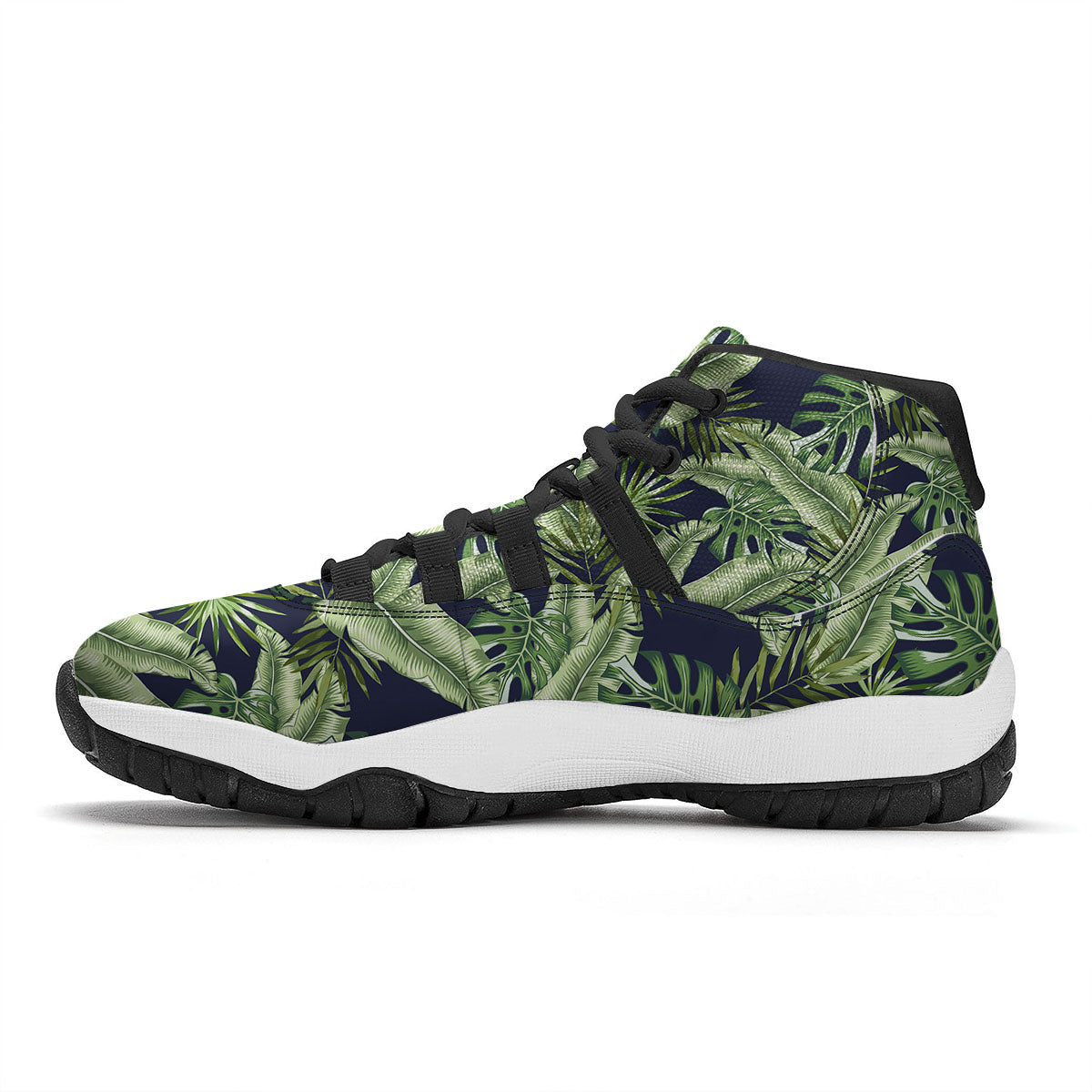 Tropical Leaves Blue Print Black Bball Shoes-grizzshop