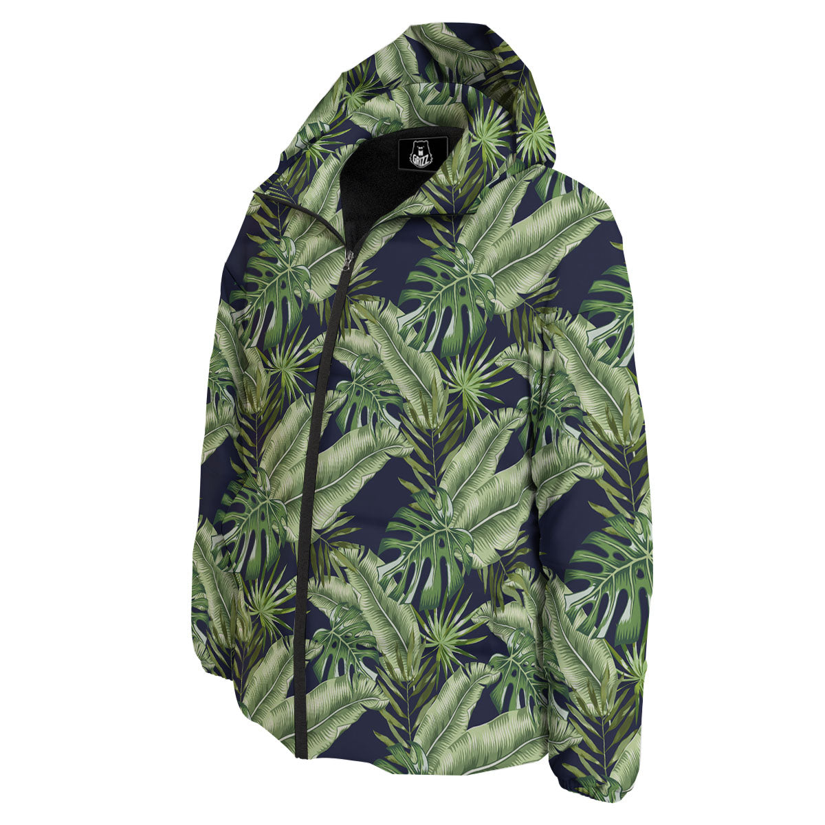 Tropical Leaves Blue Print Down Jacket-grizzshop