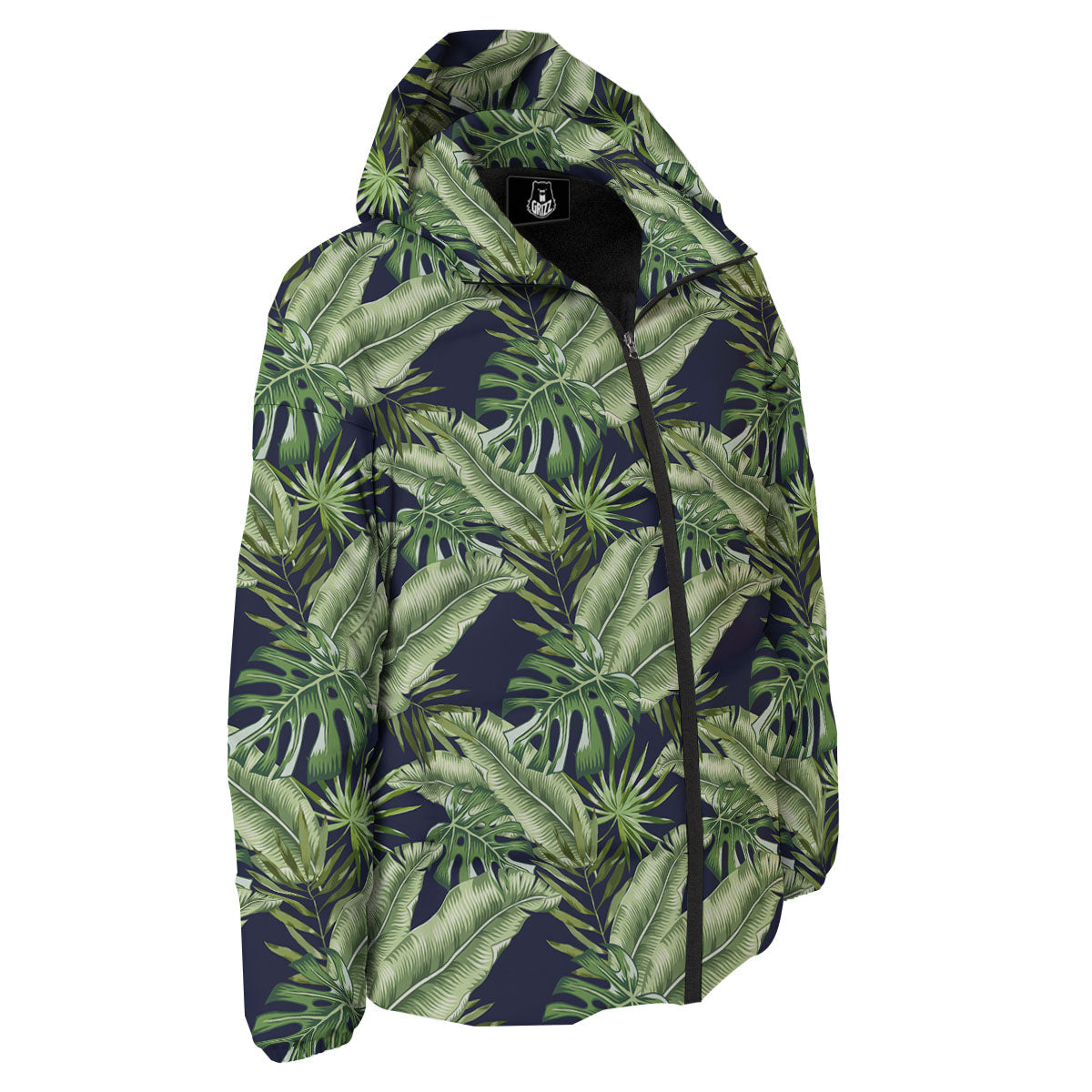 Tropical Leaves Blue Print Down Jacket-grizzshop