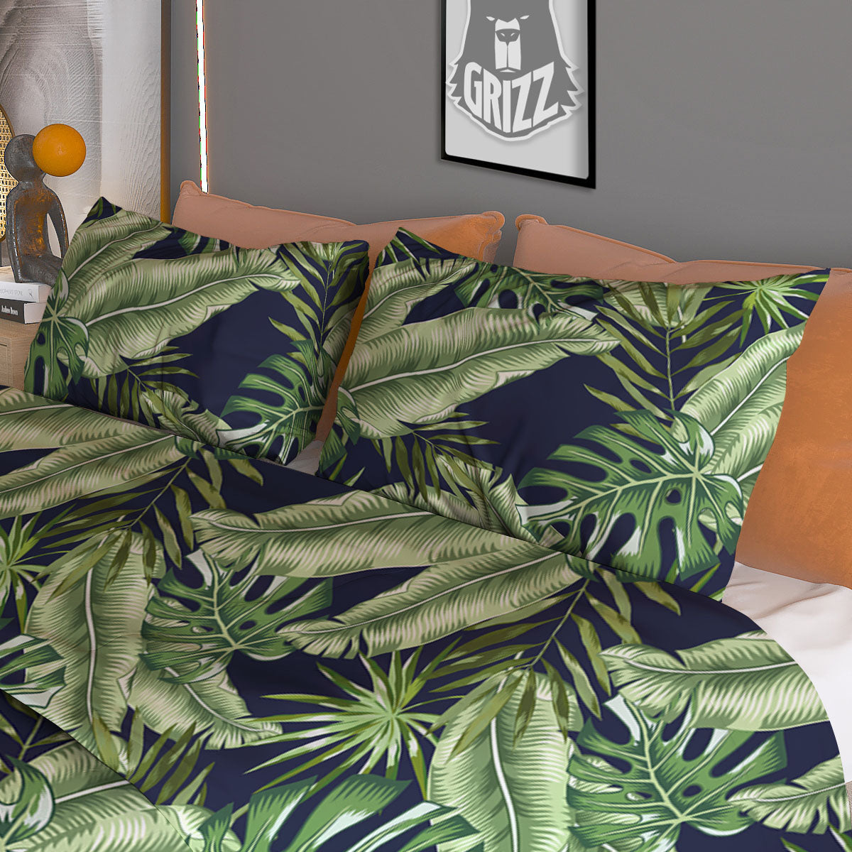Tropical Leaves Blue Print Duvet Cover Bedding Set-grizzshop