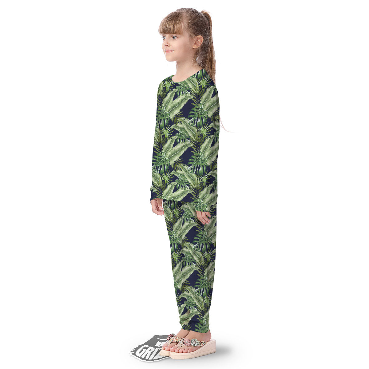 Tropical Leaves Blue Print Kid's Pajamas-grizzshop