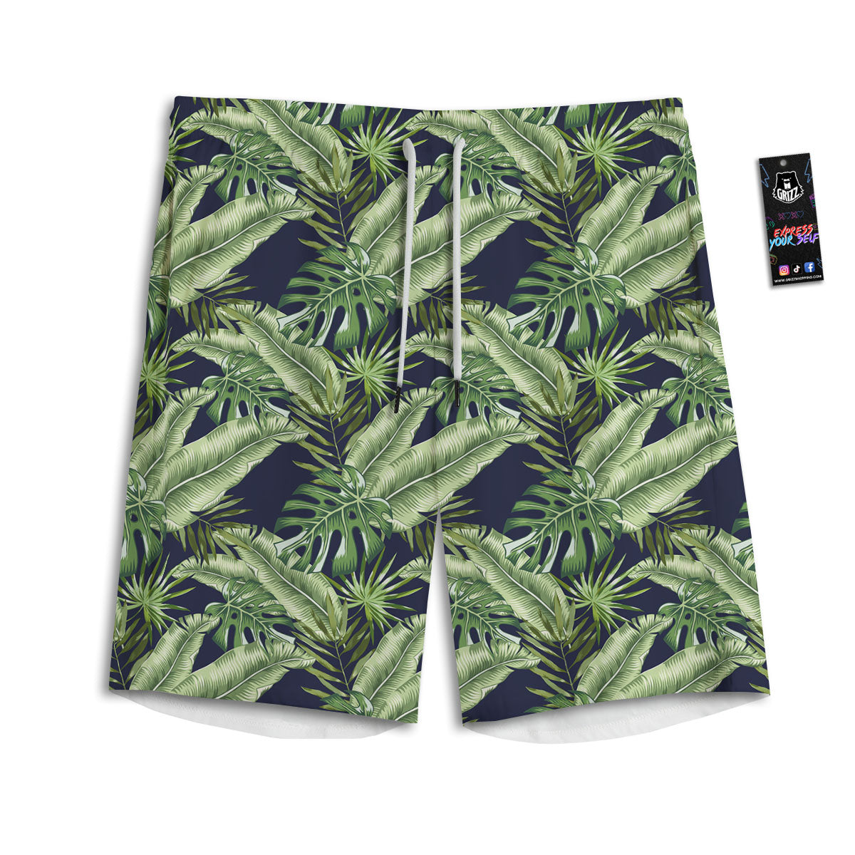 Tropical Leaves Blue Print Men's Athletic Shorts-grizzshop