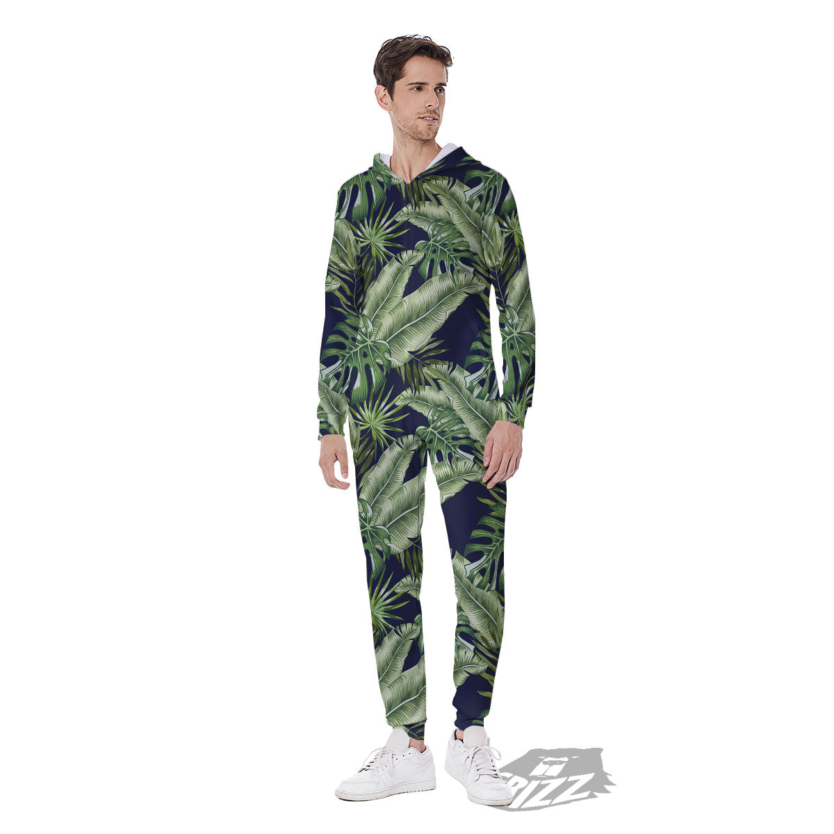 Tropical Leaves Blue Print Men's Jumpsuit-grizzshop