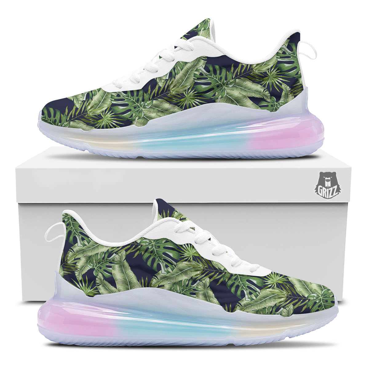 Tropical Leaves Blue Print Running Sneakers-grizzshop