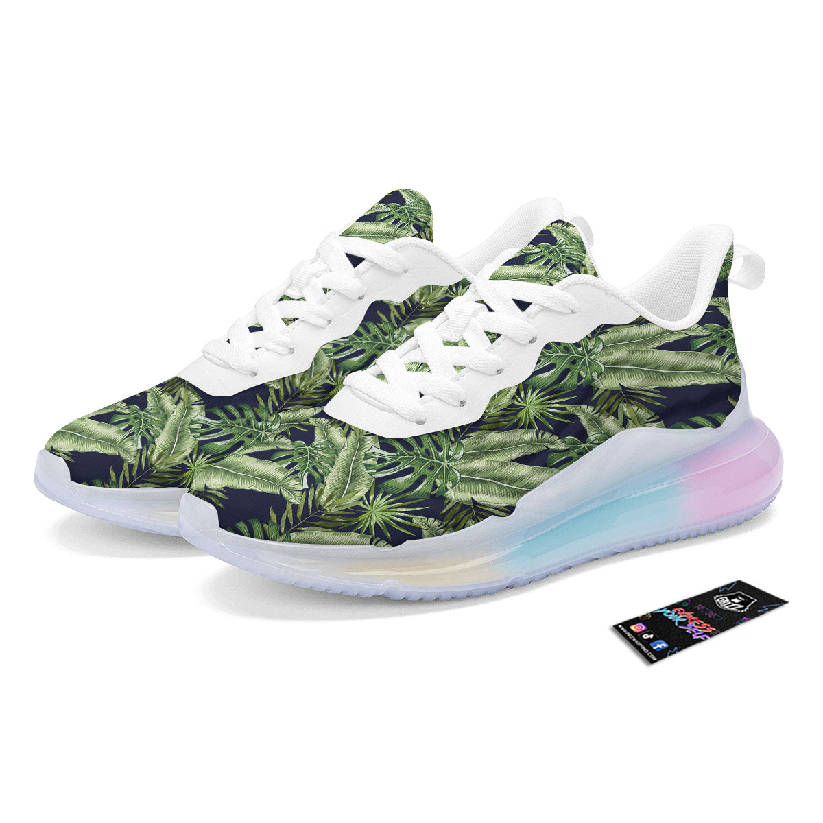 Tropical Leaves Blue Print Running Sneakers-grizzshop