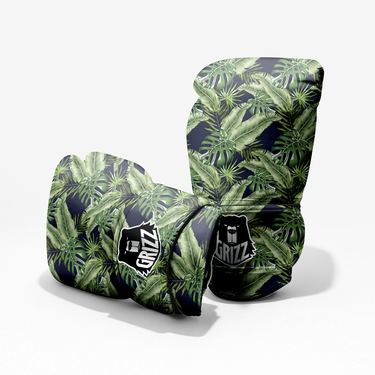 Tropical Leaves Blue Print Sparring Gloves-grizzshop