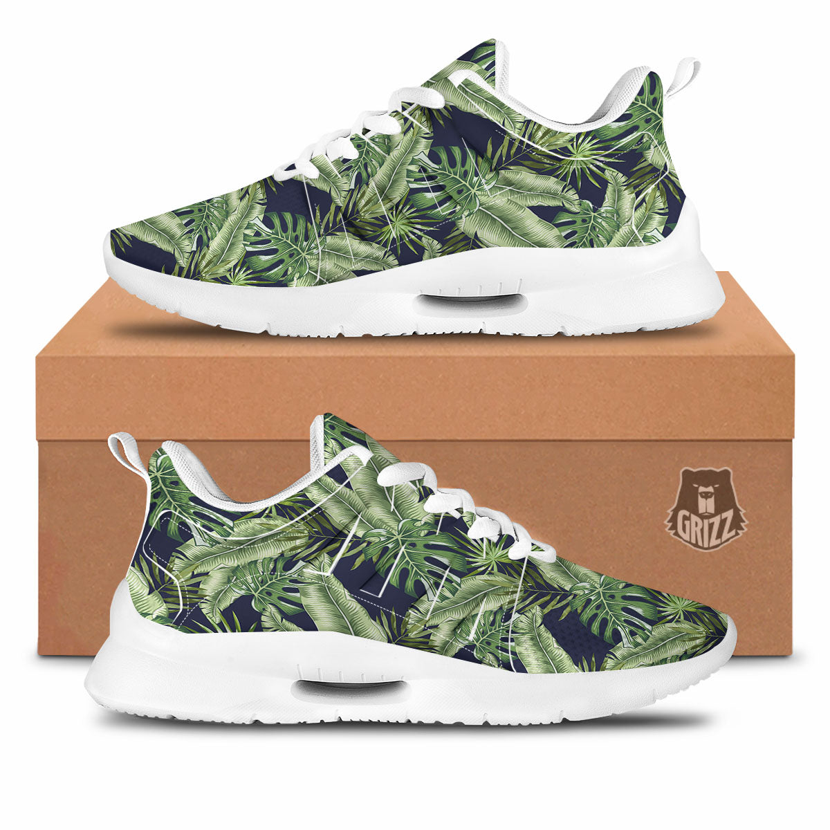 Tropical Leaves Blue Print Tennis Shoes-grizzshop