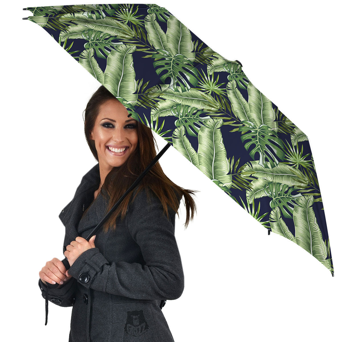 Tropical Leaves Blue Print Umbrella-grizzshop