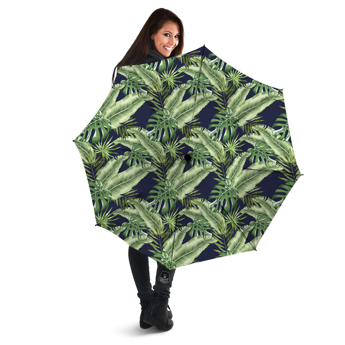 Tropical Leaves Blue Print Umbrella-grizzshop