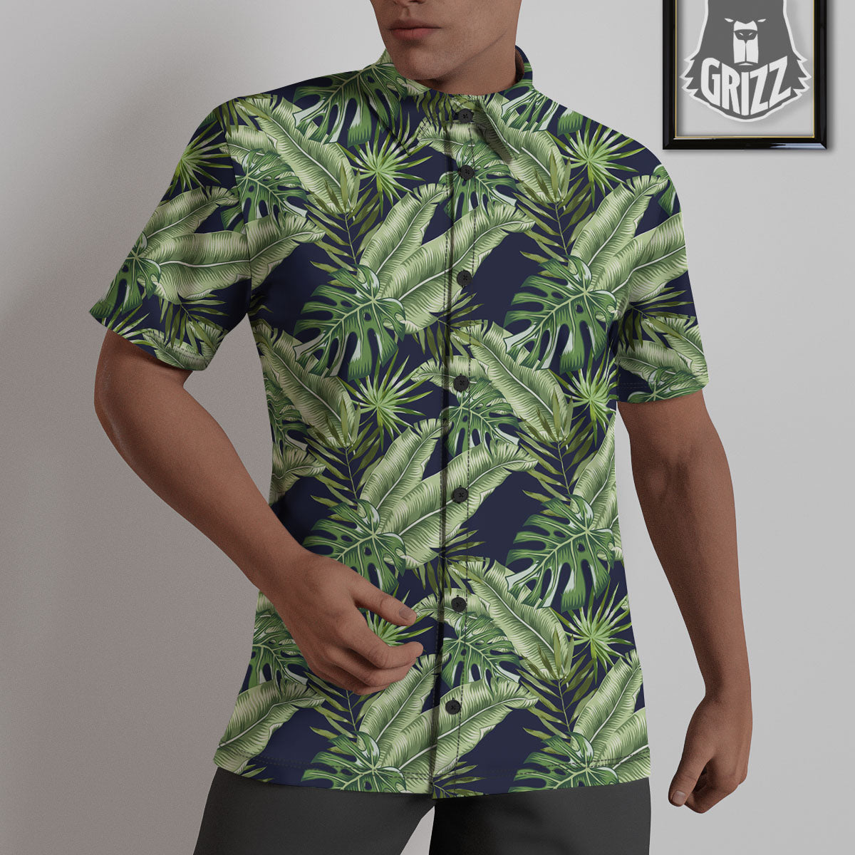 Tropical Leaves Blue Print Untucked Shirts-grizzshop