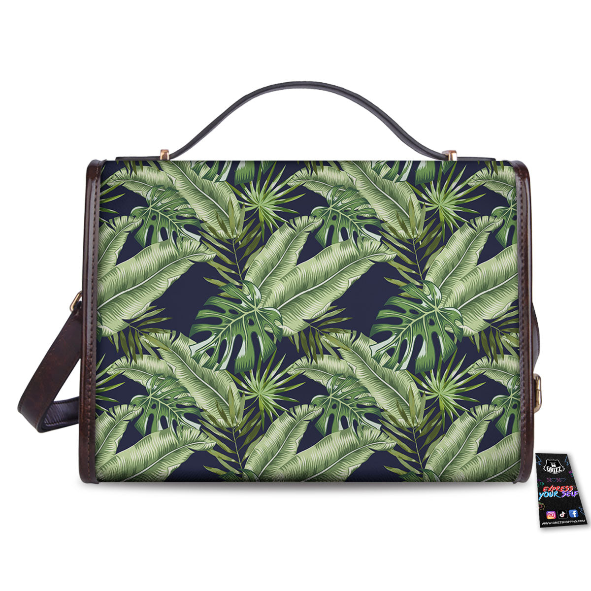 Tropical Leaves Blue Print Women's Satchel Bag-grizzshop