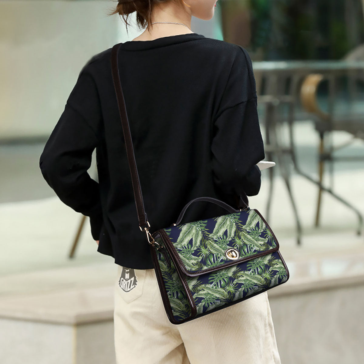 Tropical Leaves Blue Print Women's Satchel Bag-grizzshop