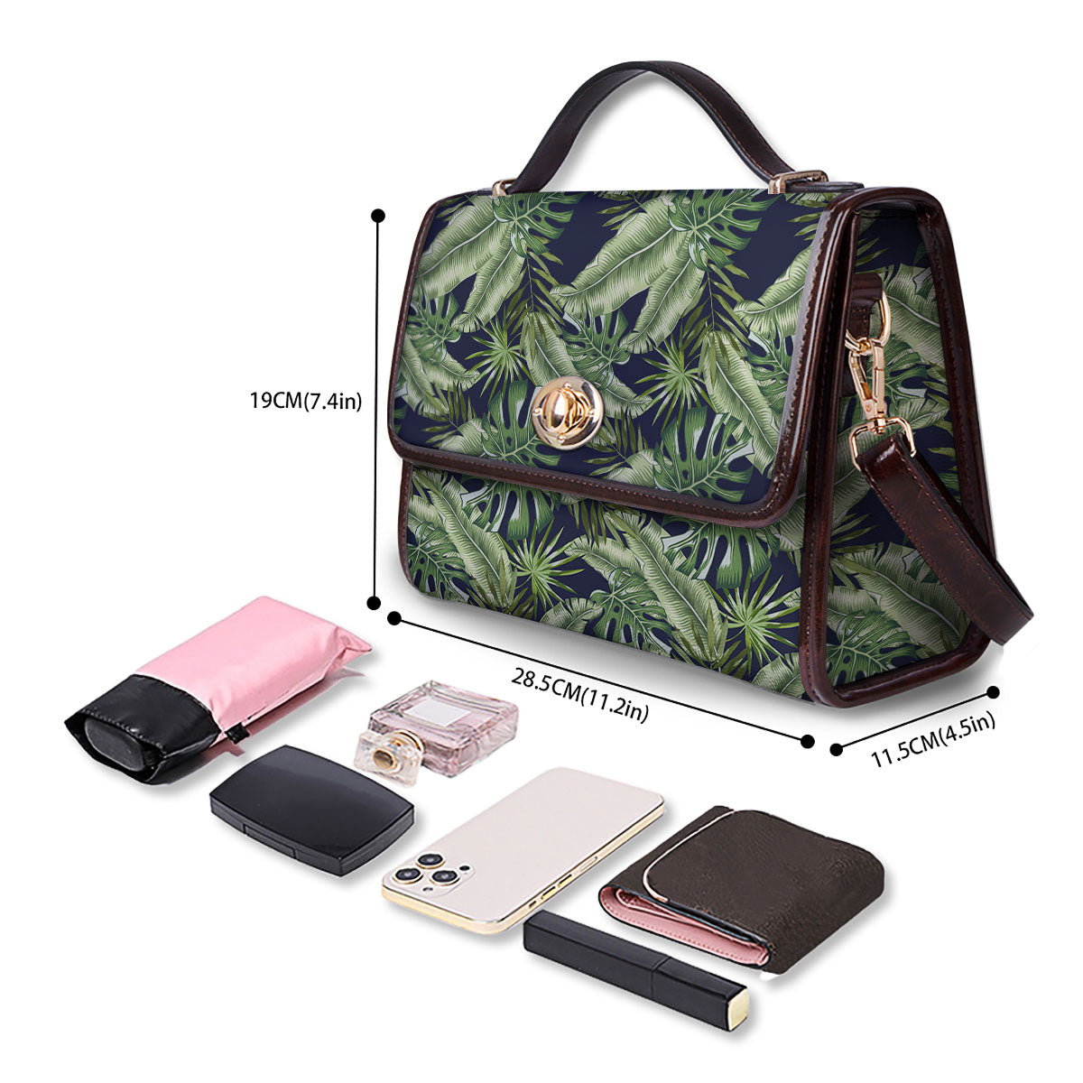 Tropical Leaves Blue Print Women's Satchel Bag-grizzshop