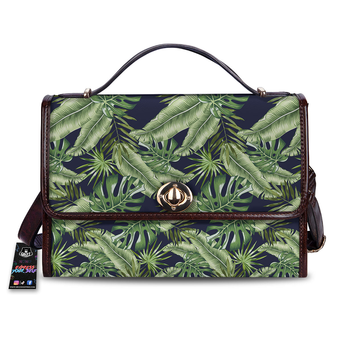 Tropical Leaves Blue Print Women's Satchel Bag-grizzshop