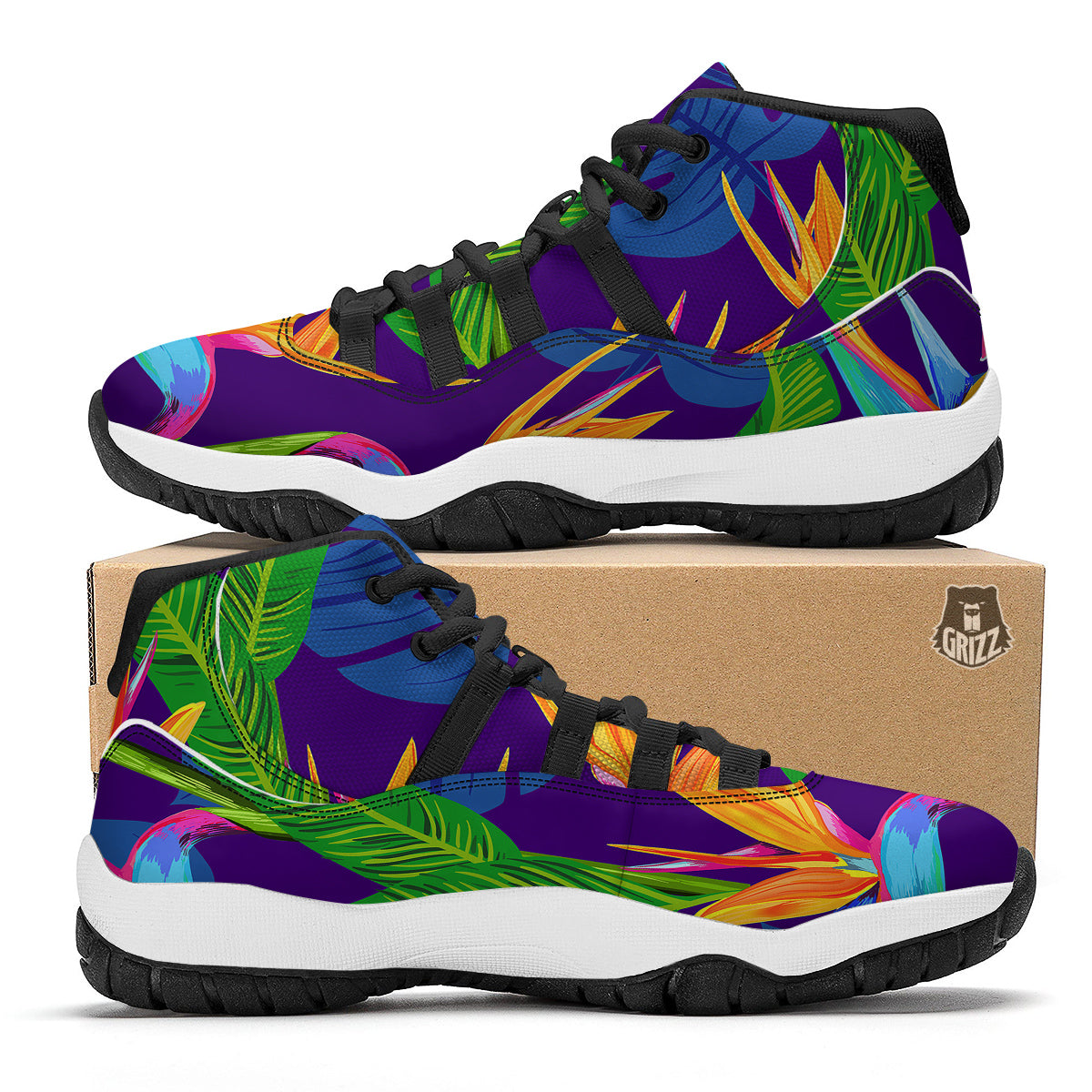 Tropical Leaves Colorful Print Pattern Colorful Black Bball Shoes-grizzshop