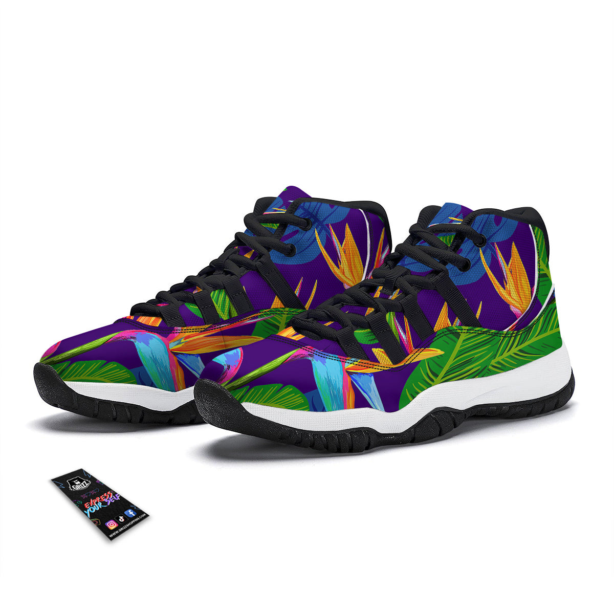 Tropical Leaves Colorful Print Pattern Colorful Black Bball Shoes-grizzshop