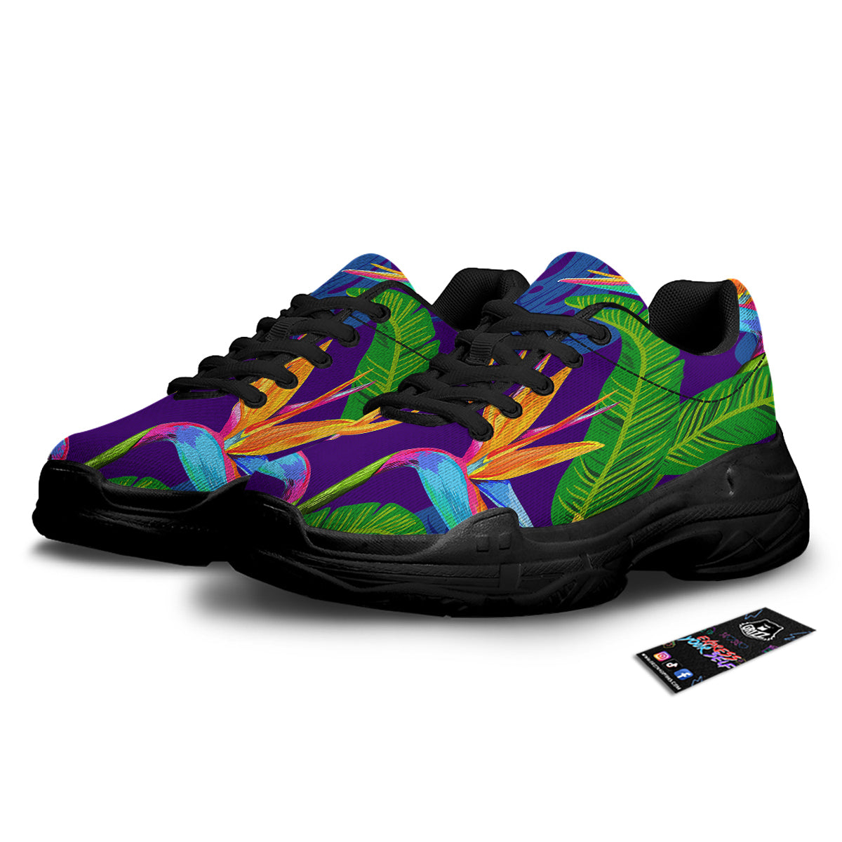 Tropical Leaves Colorful Print Pattern Colorful Black Chunky Shoes-grizzshop