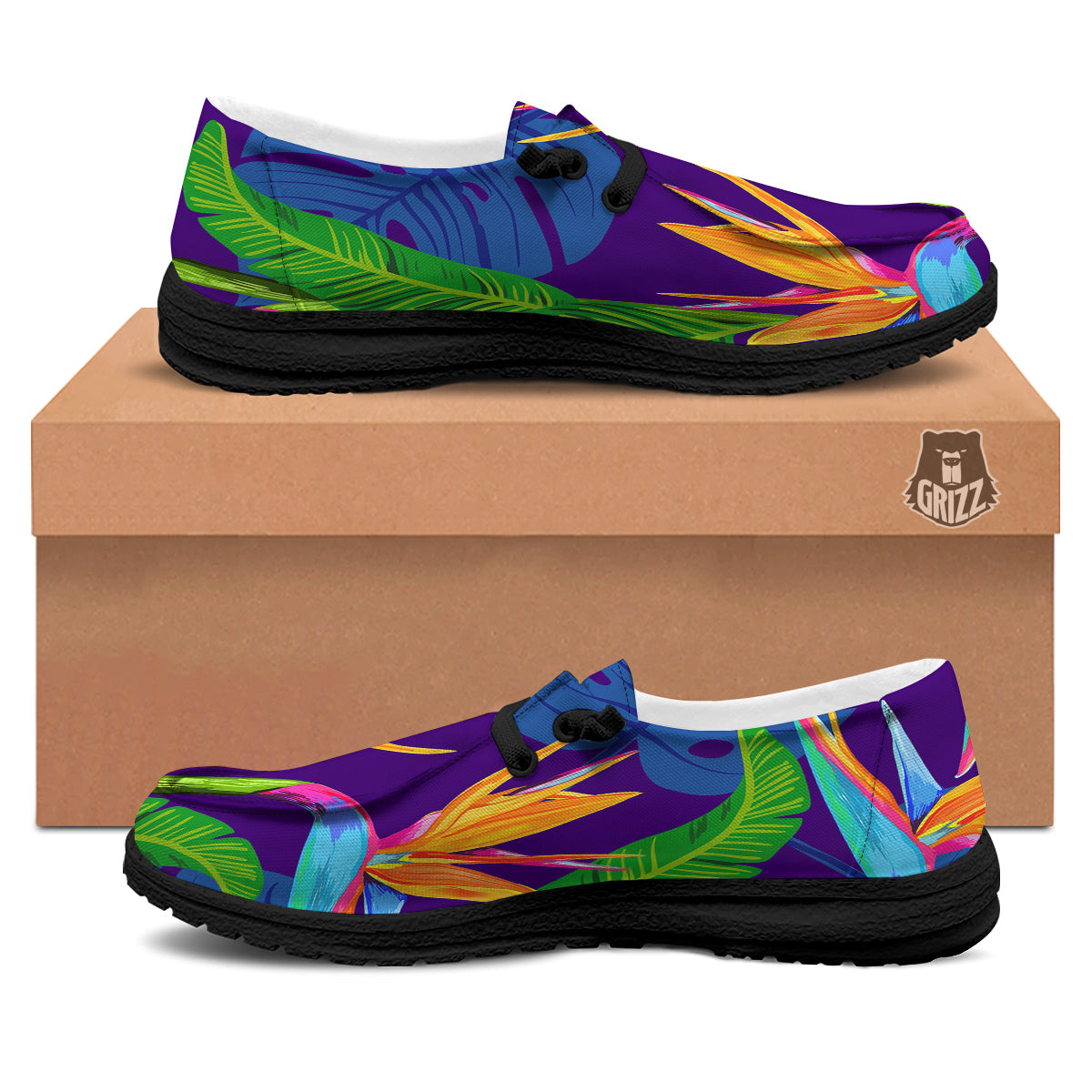 Tropical Leaves Colorful Print Pattern Colorful Black Loafers-grizzshop