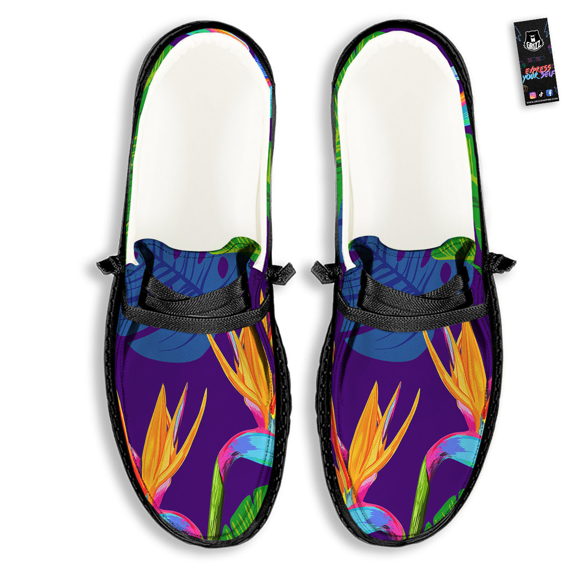 Tropical Leaves Colorful Print Pattern Colorful Black Loafers-grizzshop