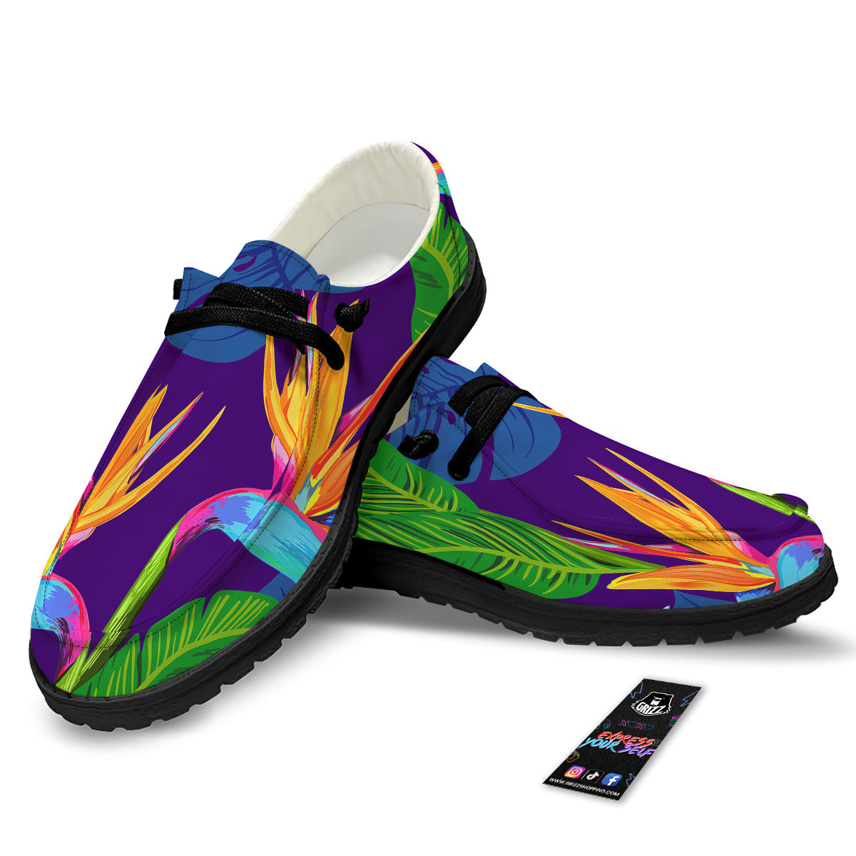 Tropical Leaves Colorful Print Pattern Colorful Black Loafers-grizzshop