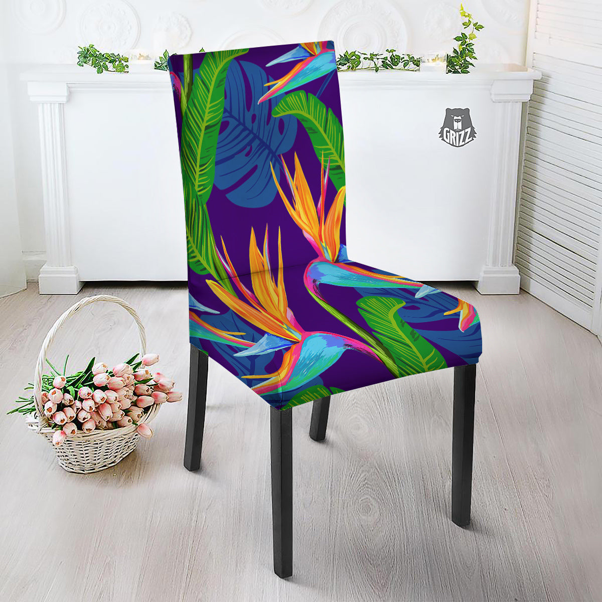 Tropical Leaves Colorful Print Pattern Colorful Dining Chair Slipcover-grizzshop