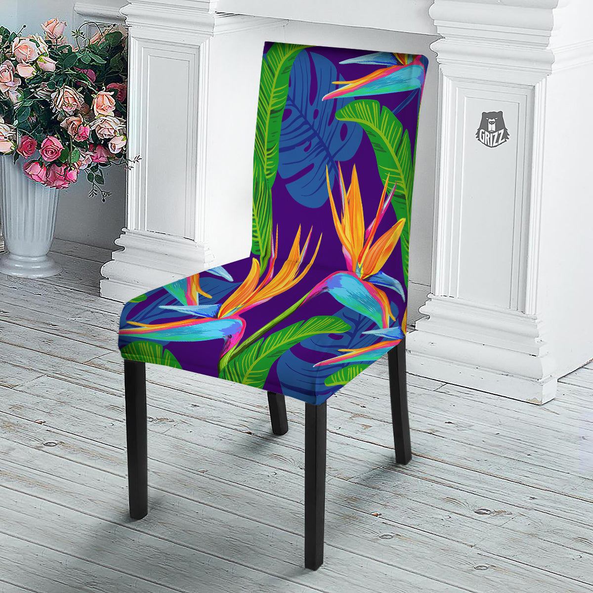 Tropical Leaves Colorful Print Pattern Colorful Dining Chair Slipcover-grizzshop
