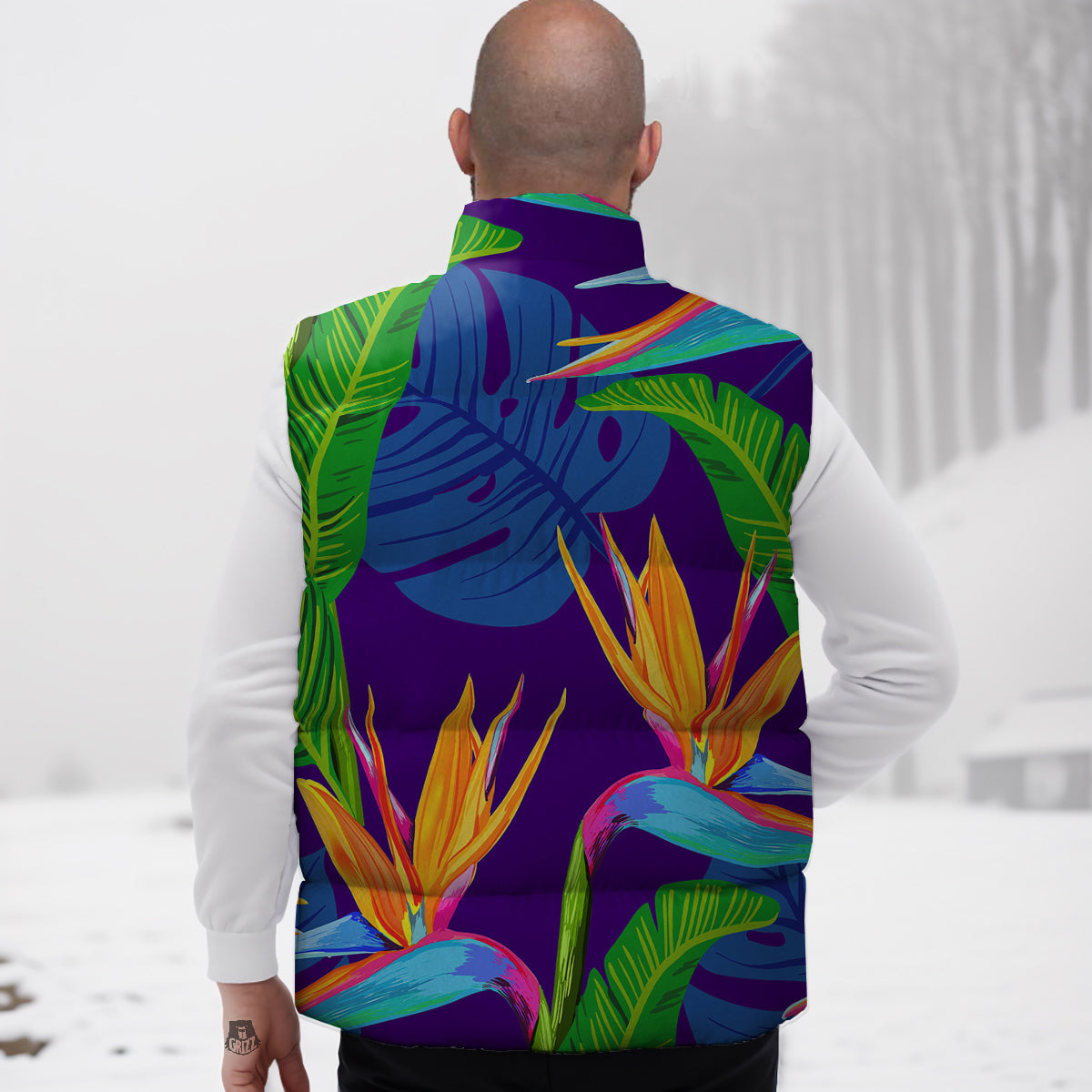 Tropical Leaves Colorful Print Pattern Colorful Down Vest-grizzshop