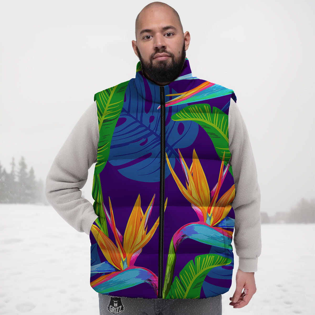 Tropical Leaves Colorful Print Pattern Colorful Down Vest-grizzshop