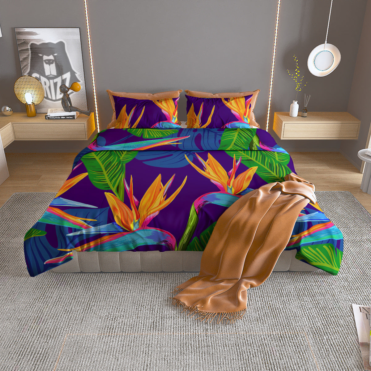 Tropical Leaves Colorful Print Pattern Colorful Duvet Cover Bedding Set-grizzshop