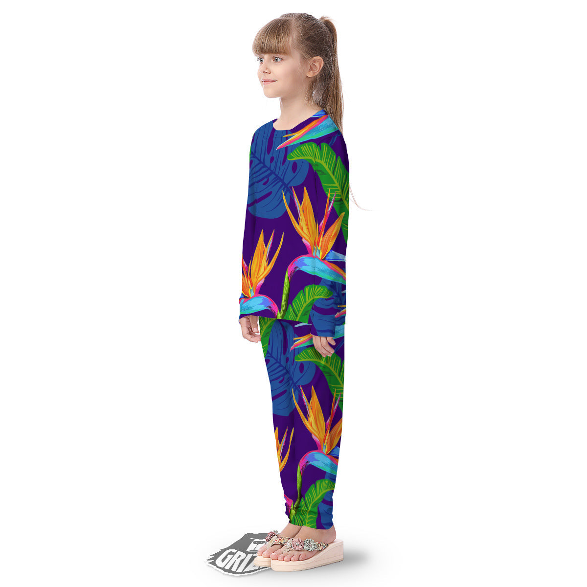 Tropical Leaves Colorful Print Pattern Colorful Kid's Pajamas-grizzshop