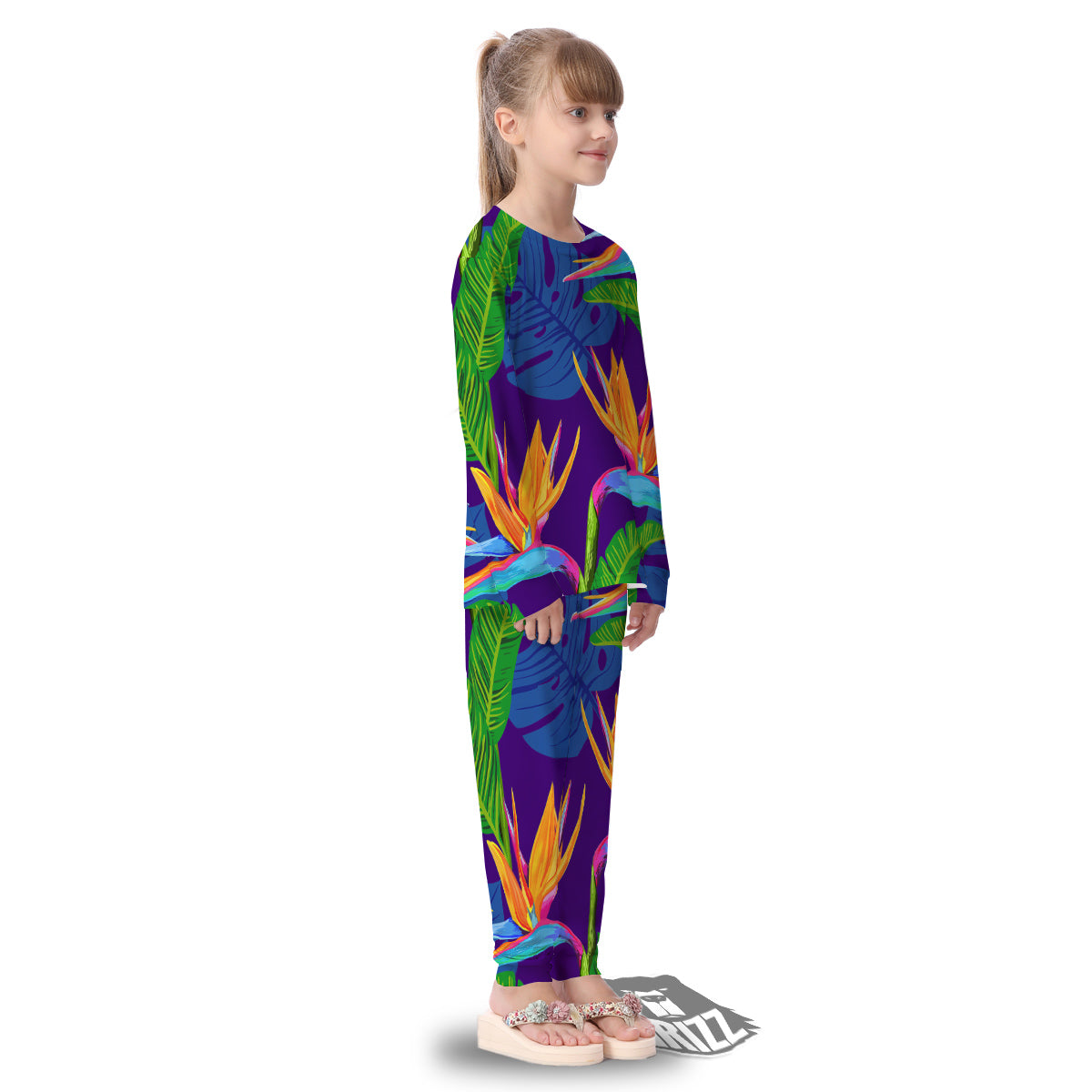 Tropical Leaves Colorful Print Pattern Colorful Kid's Pajamas-grizzshop