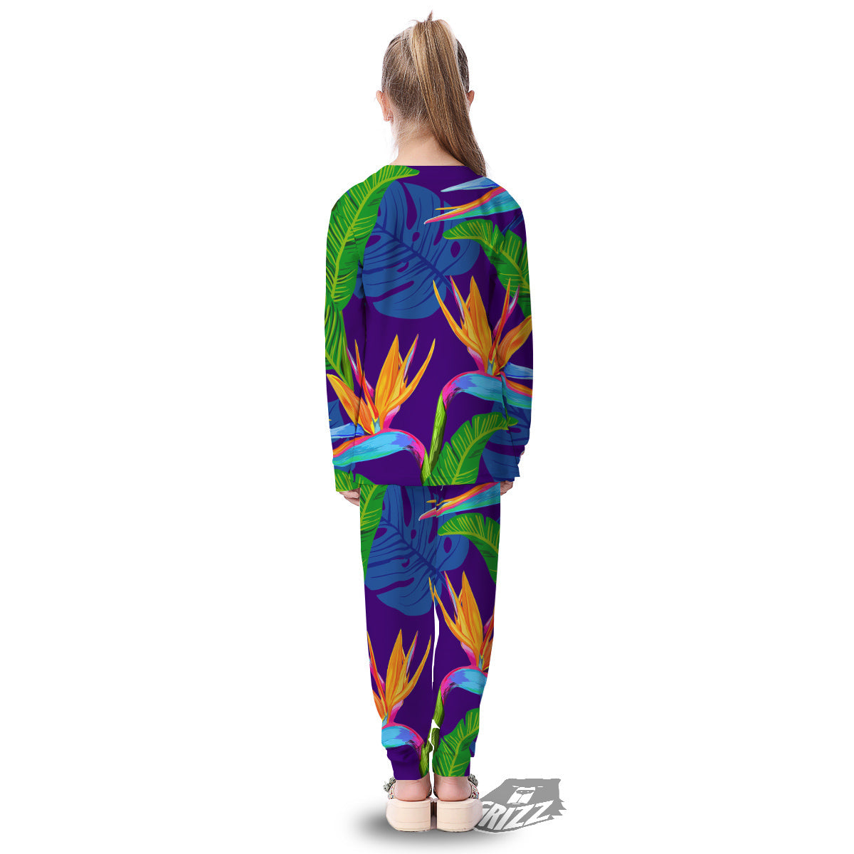 Tropical Leaves Colorful Print Pattern Colorful Kid's Pajamas-grizzshop