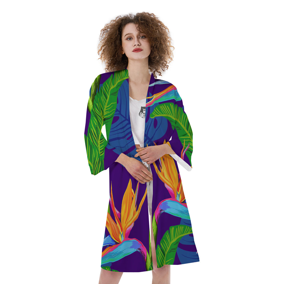 Tropical Leaves Colorful Print Pattern Colorful Kimono-grizzshop