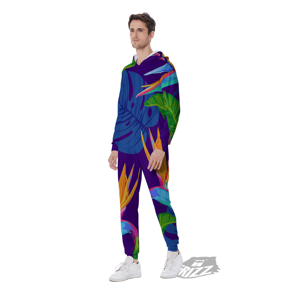 Tropical Leaves Colorful Print Pattern Colorful Men's Jumpsuit-grizzshop