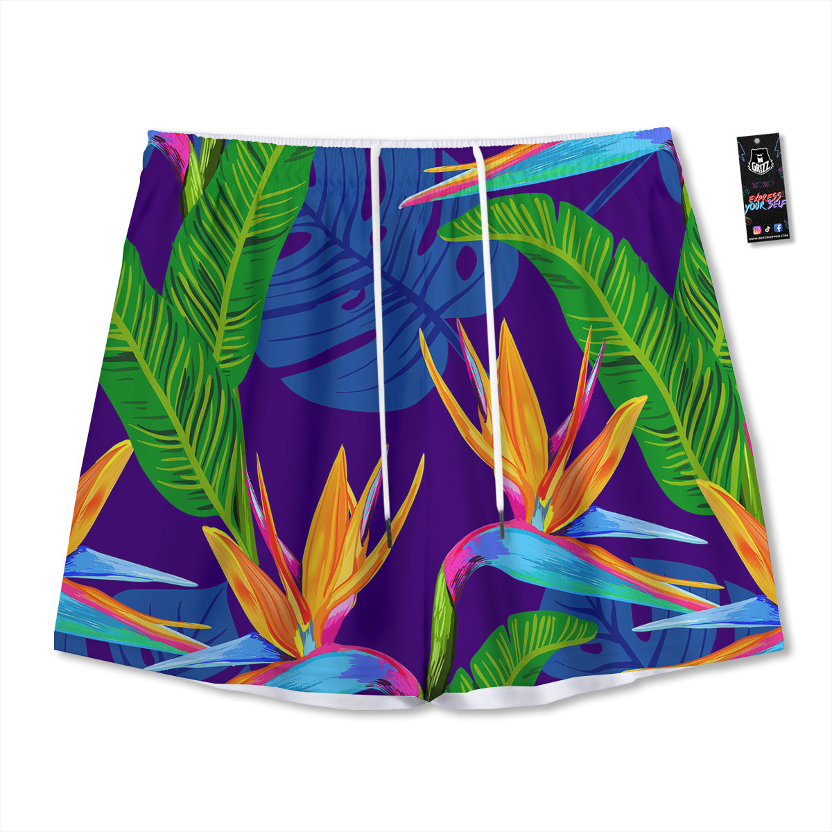 Tropical Leaves Colorful Print Pattern Colorful Mesh Shorts-grizzshop