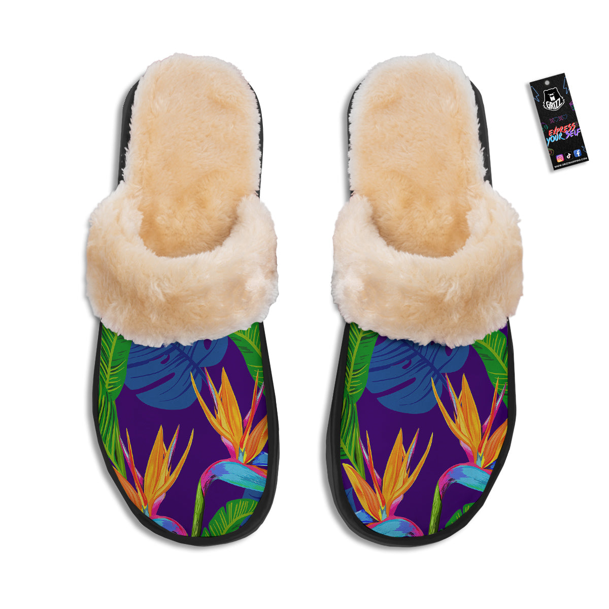Tropical Leaves Colorful Print Pattern Colorful Slippers-grizzshop