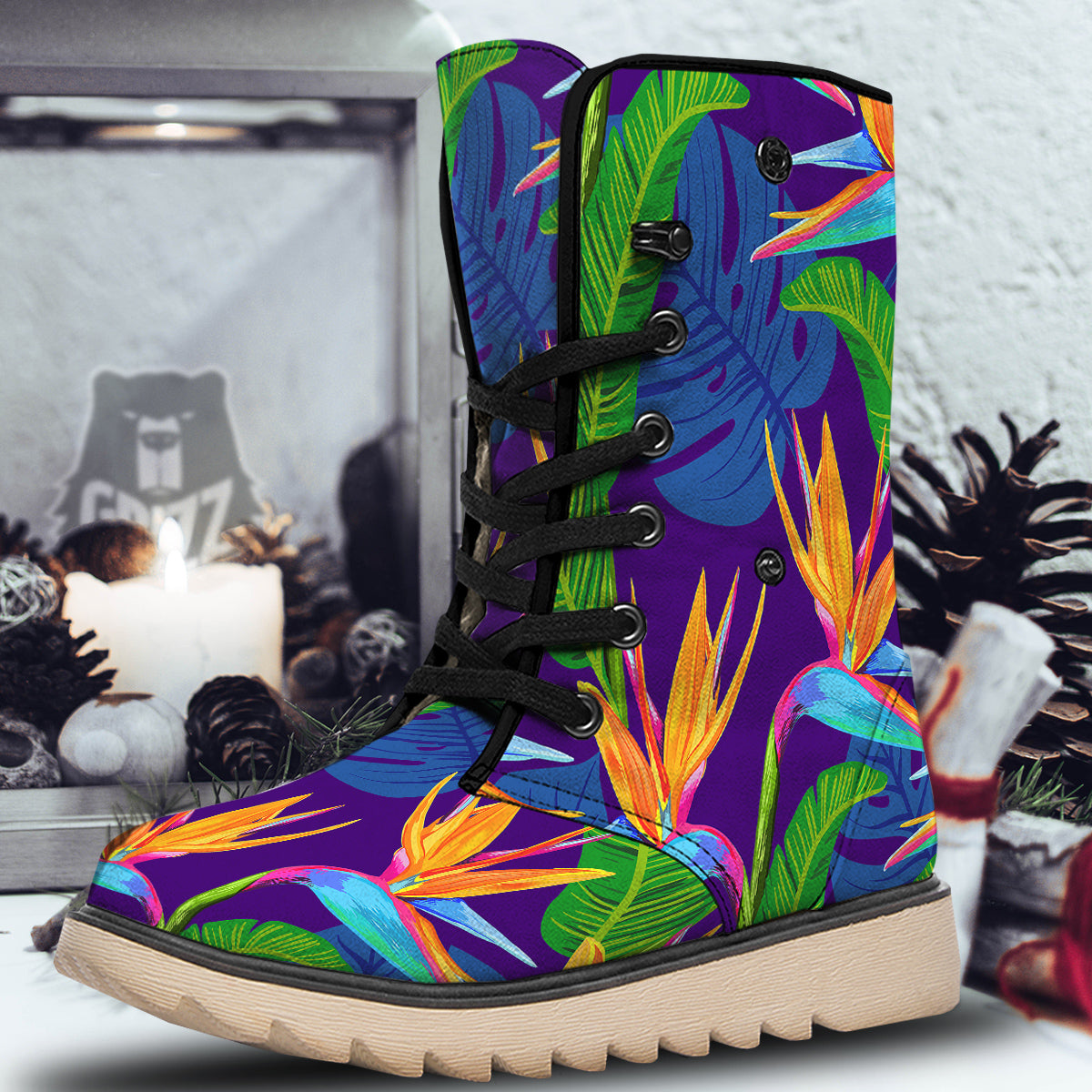 Tropical Leaves Colorful Print Pattern Colorful Snow Boots-grizzshop