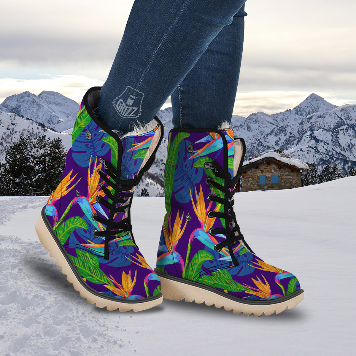 Tropical Leaves Colorful Print Pattern Colorful Snow Boots-grizzshop