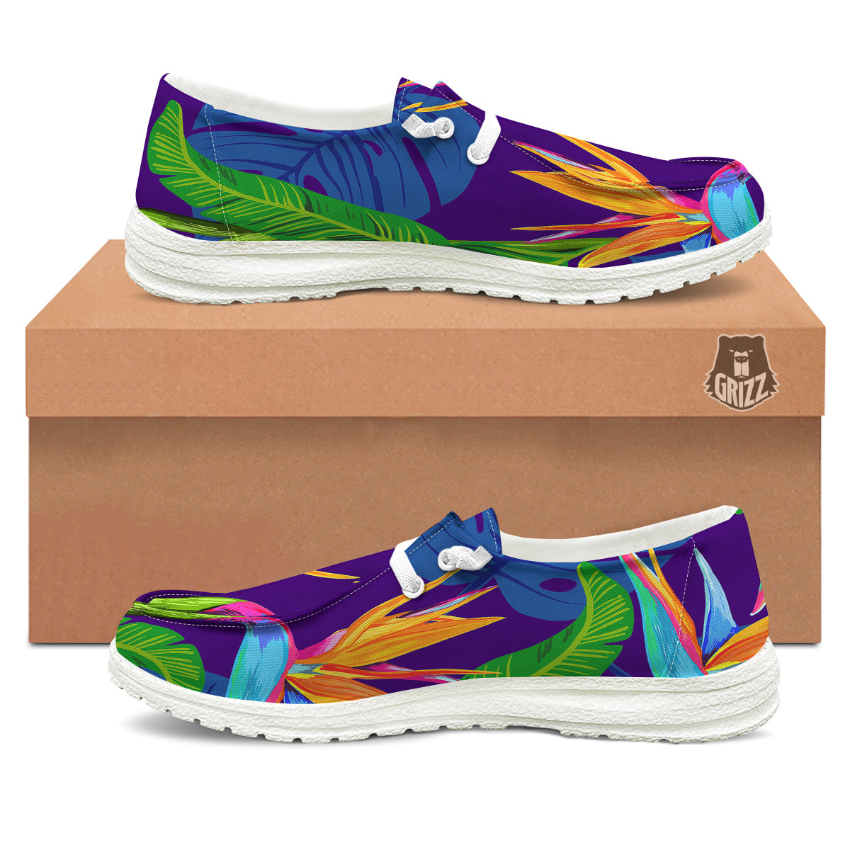 Tropical Leaves Colorful Print Pattern Colorful White Loafers-grizzshop