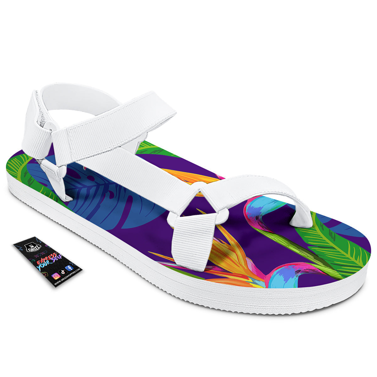 Tropical Leaves Colorful Print Pattern Colorful White Open Toe Sandals-grizzshop