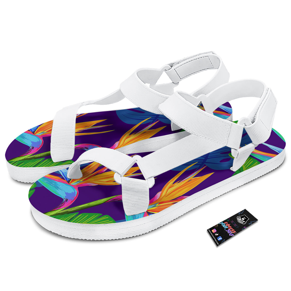 Tropical Leaves Colorful Print Pattern Colorful White Open Toe Sandals-grizzshop