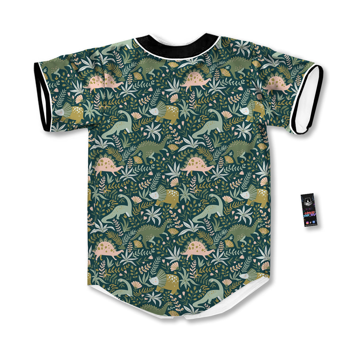 Tropical Leaves Cute Dino Print Pattern Baseball Jersey-grizzshop