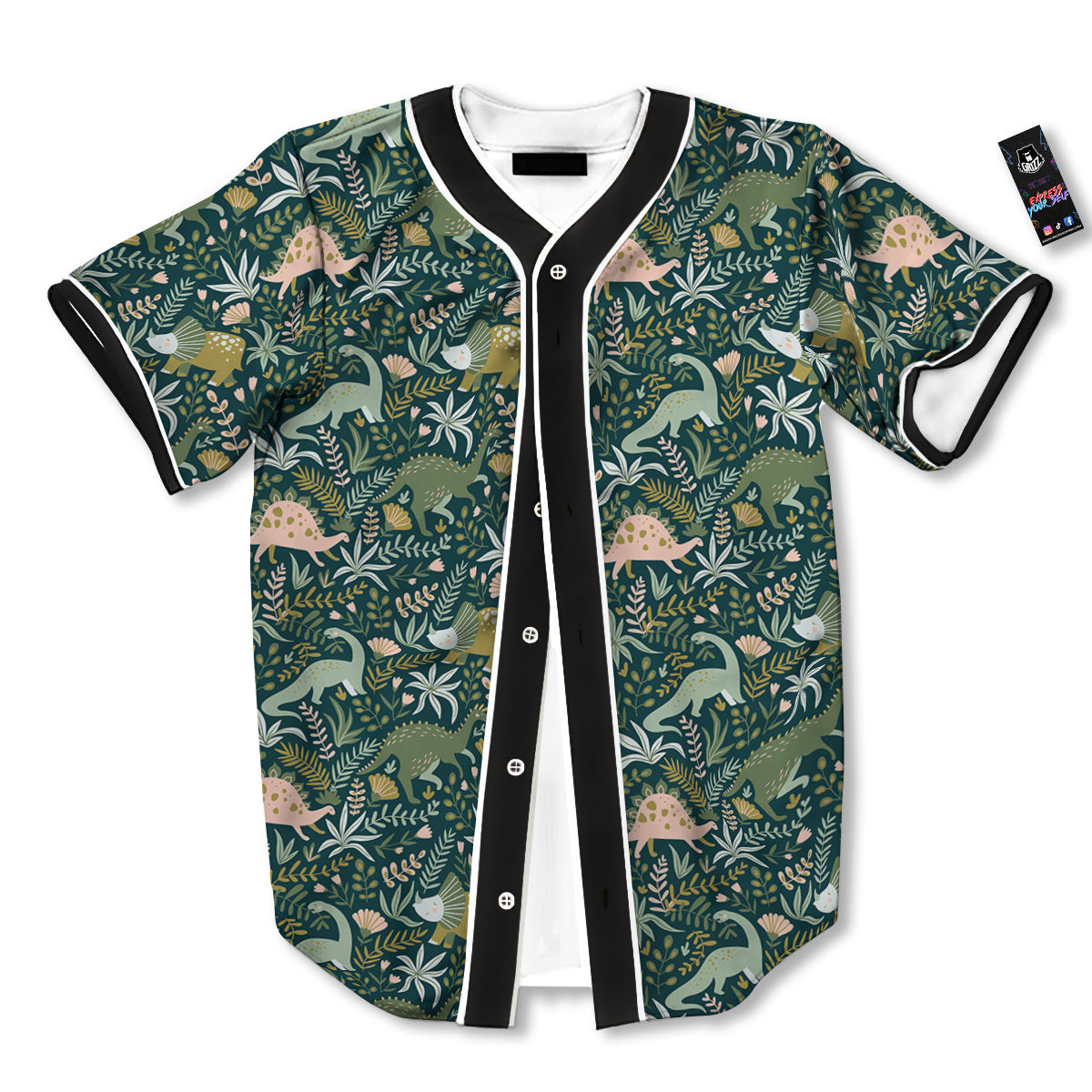 Tropical Leaves Cute Dino Print Pattern Baseball Jersey-grizzshop